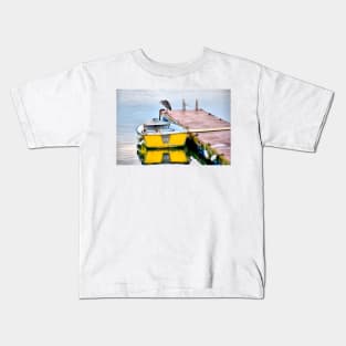 Yellow Skiff and Great Blue Herson on Lopez Island Kids T-Shirt